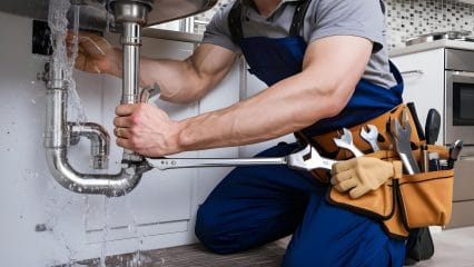 Technician using electronic equipment to detect a plumbing leak in Tarpon Springs