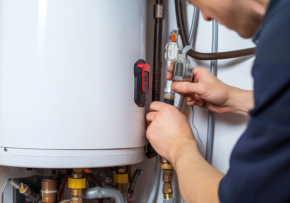 Technician repairing pipes connected to a water heater in Tarpon Springs